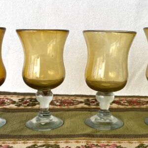 4 Handblown Amber Goblets